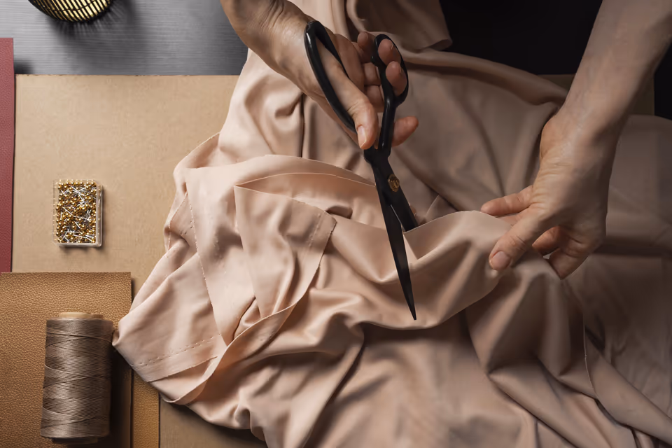 Tools and materials arranged in a tailoring studio