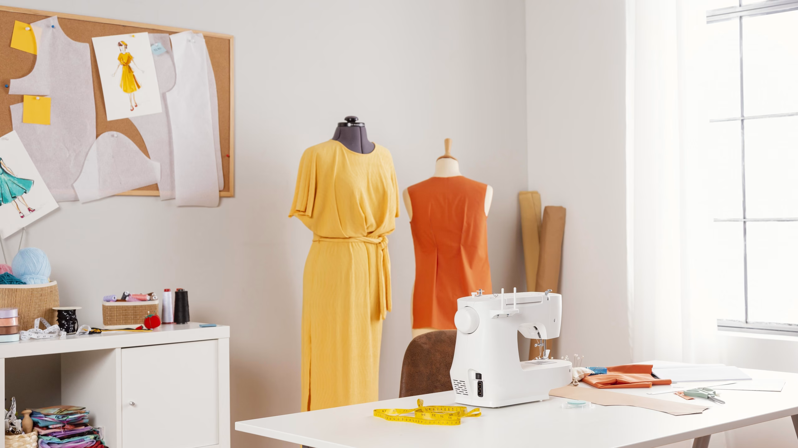 Tailoring workshop with garments and a sewing machine