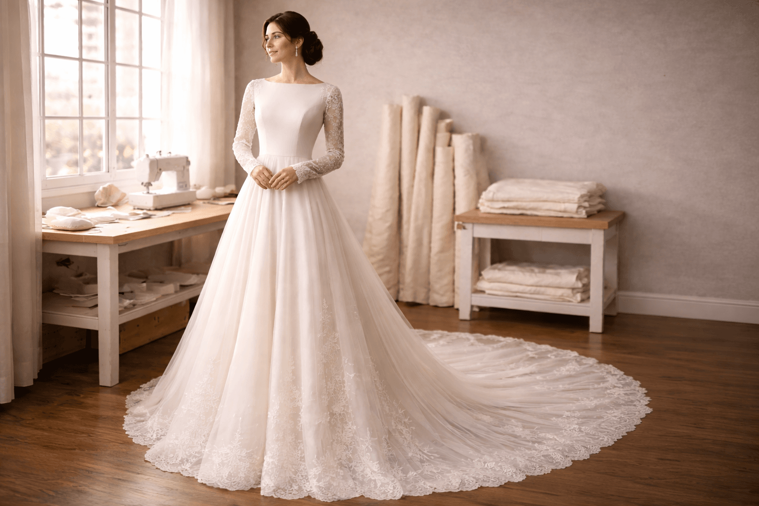 Bride wearing an elegant fitted wedding gown