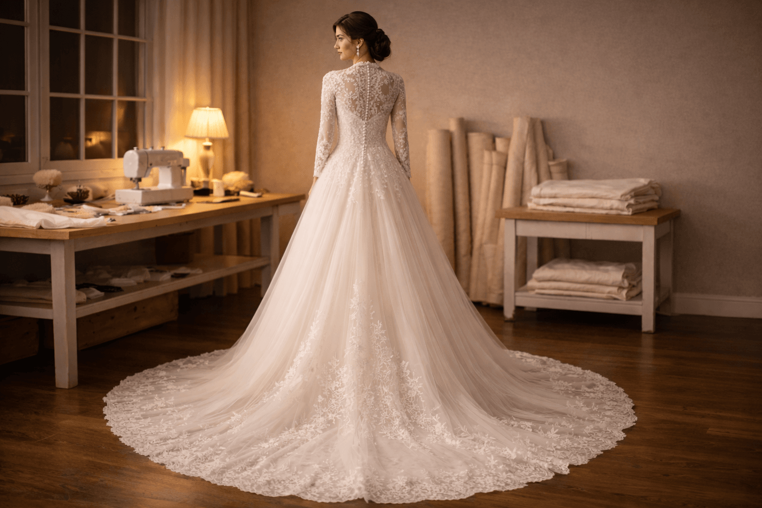 Bridal gown in a warm tailoring atelier